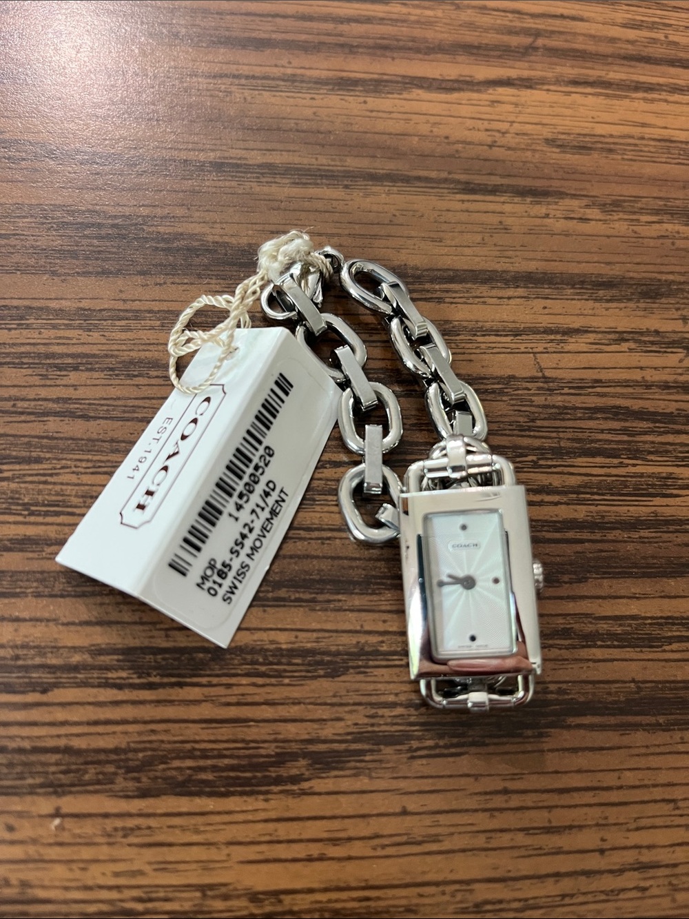 Coach Silver-Tone Rectangle Pendant Chain Watch
